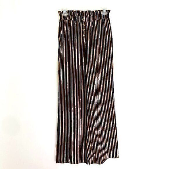 MUST HAVE FOREVER 21 Striped Paperbag Pants Black Mustard White Elastic Waist S - Picture 2 of 12
